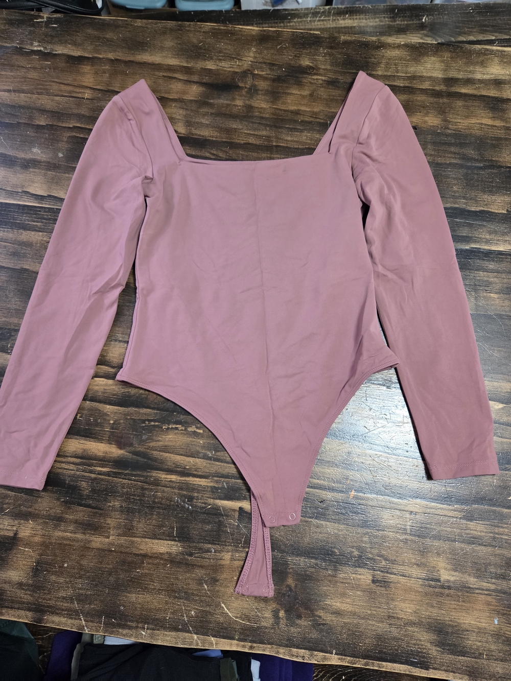 Babaton Mauve-Pink Square Neck Long Sleeve Bodysuit